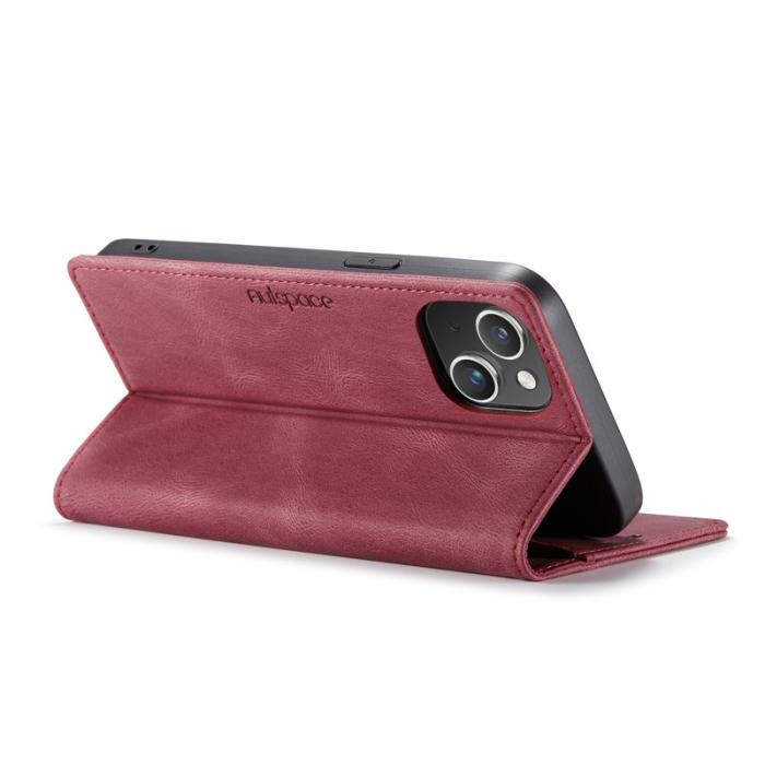 AUTSPACE - AUTSPACE iPhone 15 Plus Wallet Fodral Äkta läder - Röd