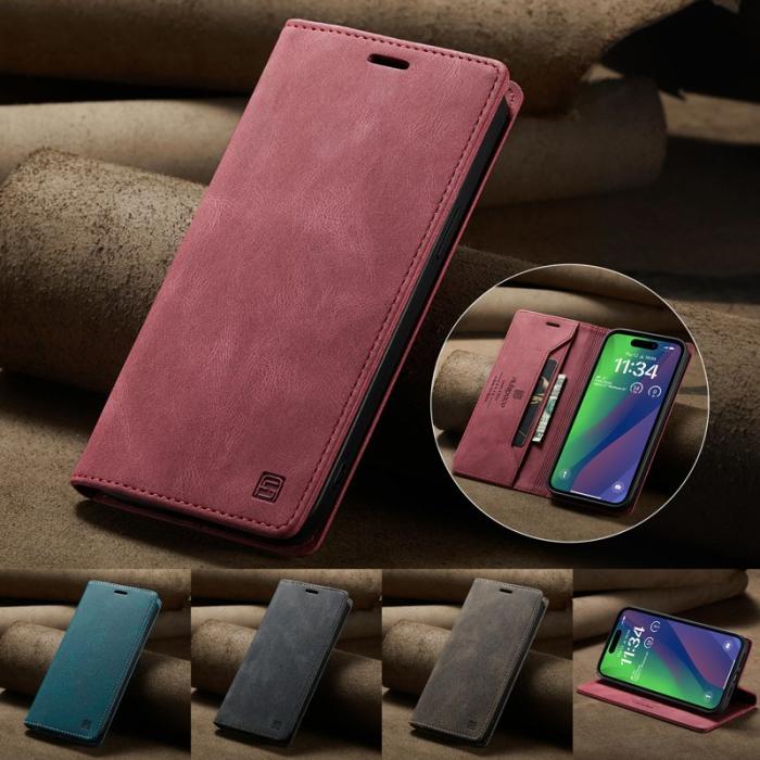 AUTSPACE - AUTSPACE iPhone 15 Plus Wallet Fodral Äkta läder - Röd