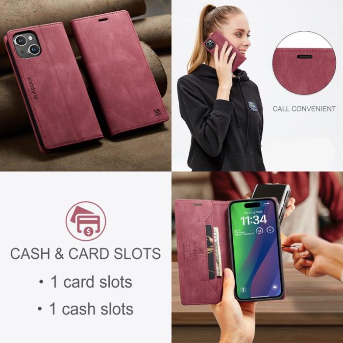 AUTSPACE - AUTSPACE iPhone 15 Plus Wallet Fodral Äkta läder - Röd