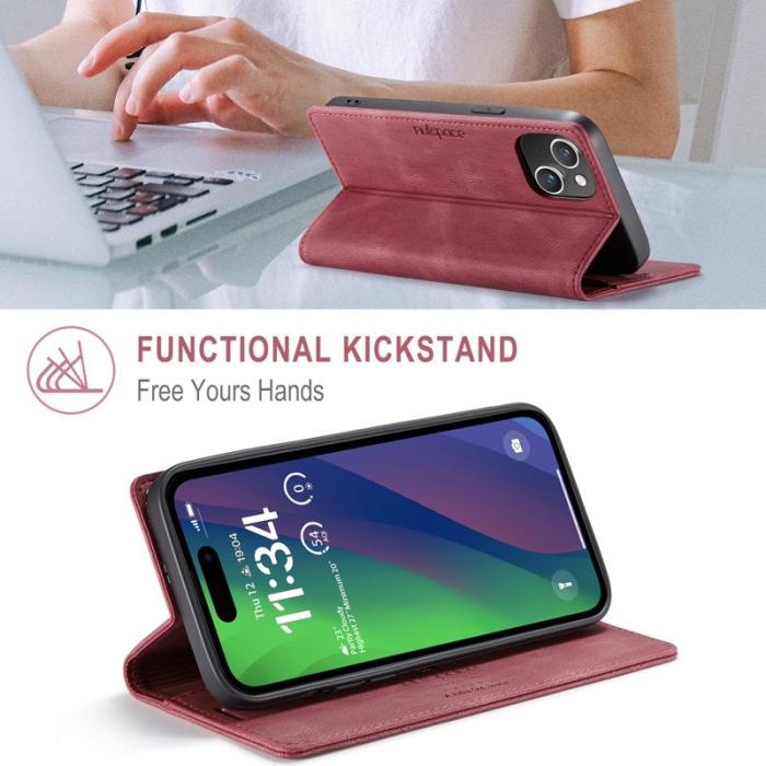 AUTSPACE - AUTSPACE iPhone 15 Plus Wallet Fodral Äkta läder - Röd