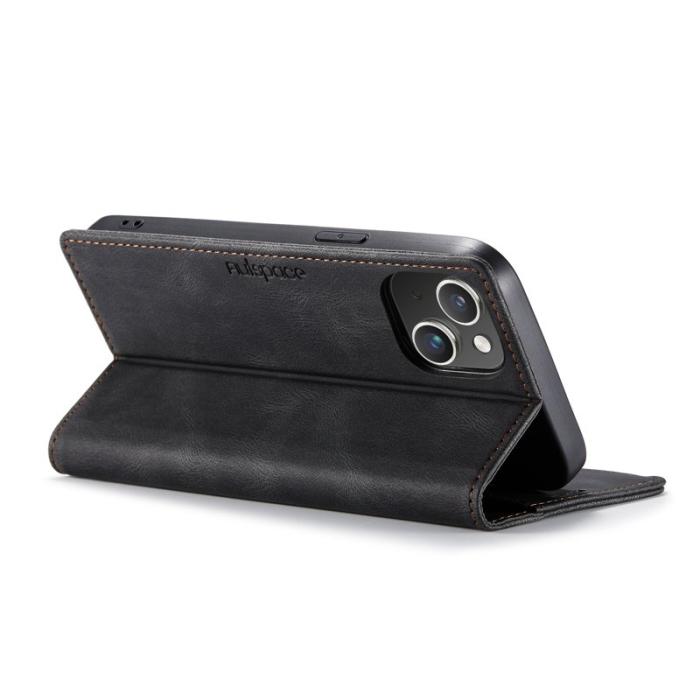 AUTSPACE - AUTSPACE iPhone 15 Plus Wallet Fodral Äkta läder - Svart