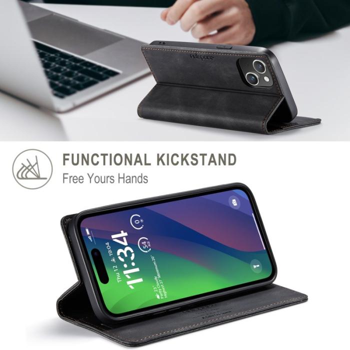 AUTSPACE - AUTSPACE iPhone 15 Plus Wallet Fodral Äkta läder - Svart