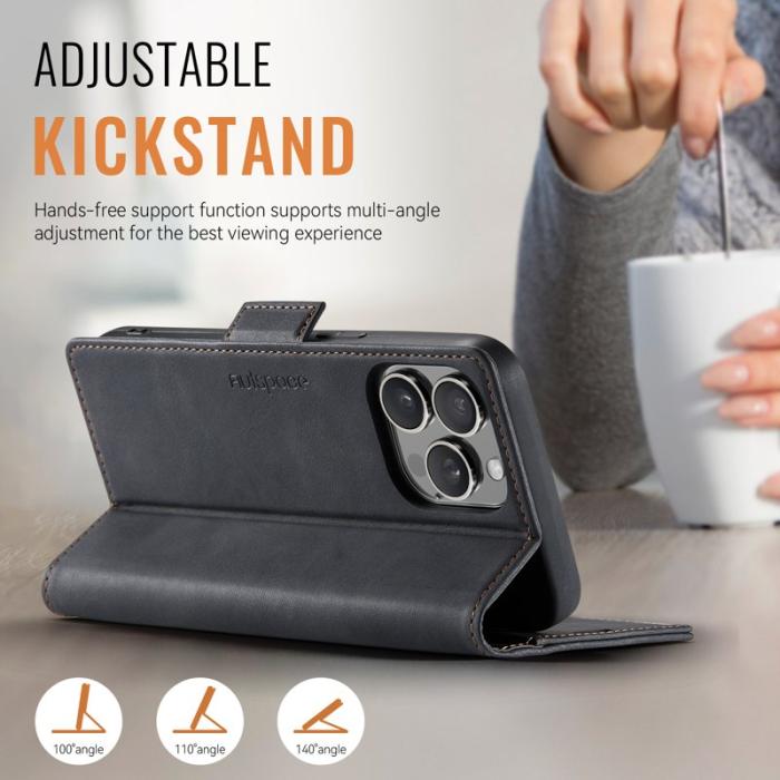 AUTSPACE - AUTSPACE iPhone 15 Pro Fodral Retro Läder - Svart