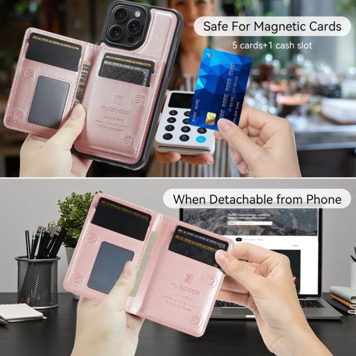 AUTSPACE - AUTSPACE iPhone 15 Pro Max Fodral Äkta läder - Rose Gold