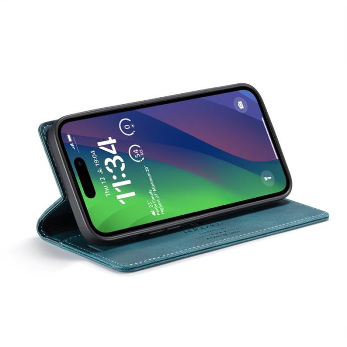 AUTSPACE - AUTSPACE iPhone 15 Wallet Fodral Äkta läder - Blå