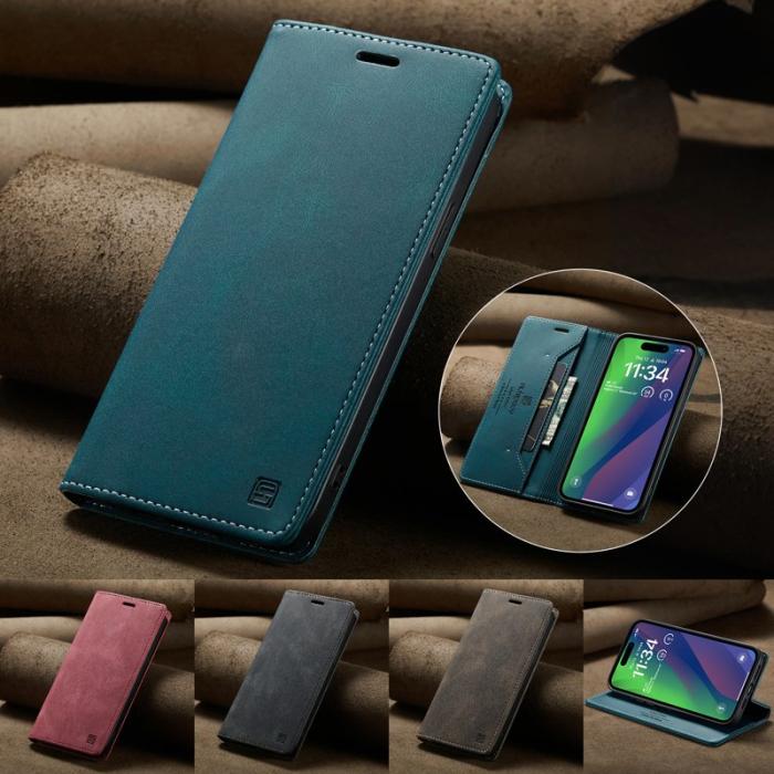 AUTSPACE - AUTSPACE iPhone 15 Wallet Fodral Äkta läder - Blå