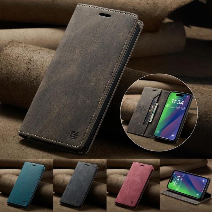 AUTSPACE - AUTSPACE iPhone 15 Wallet Fodral Äkta läder - Kaffe