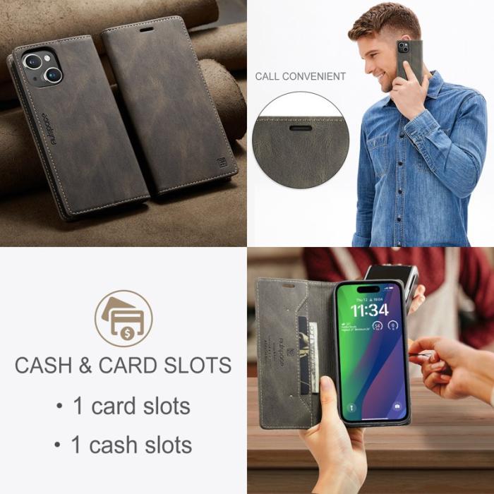 AUTSPACE - AUTSPACE iPhone 15 Wallet Fodral Äkta läder - Kaffe