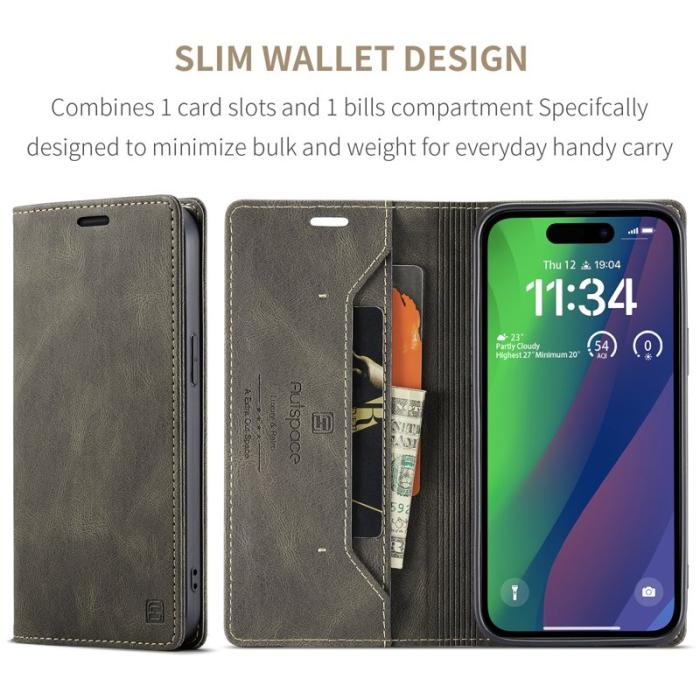 AUTSPACE - AUTSPACE iPhone 15 Wallet Fodral Äkta läder - Kaffe