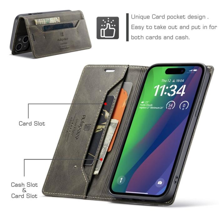 AUTSPACE - AUTSPACE iPhone 15 Wallet Fodral Äkta läder - Kaffe