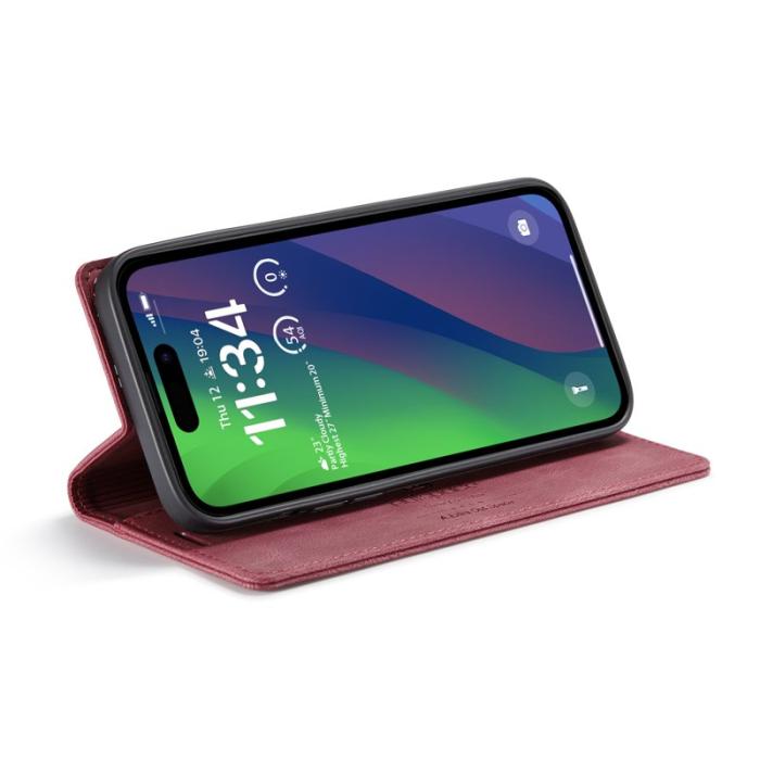 AUTSPACE - AUTSPACE iPhone 15 Wallet Fodral Äkta läder - Röd