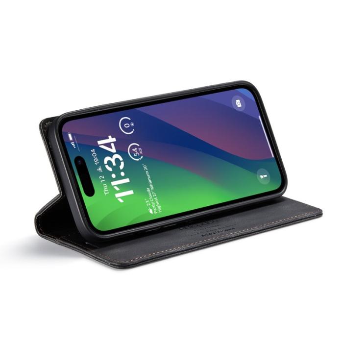 AUTSPACE - AUTSPACE iPhone 15 Wallet Fodral Äkta läder - Svart