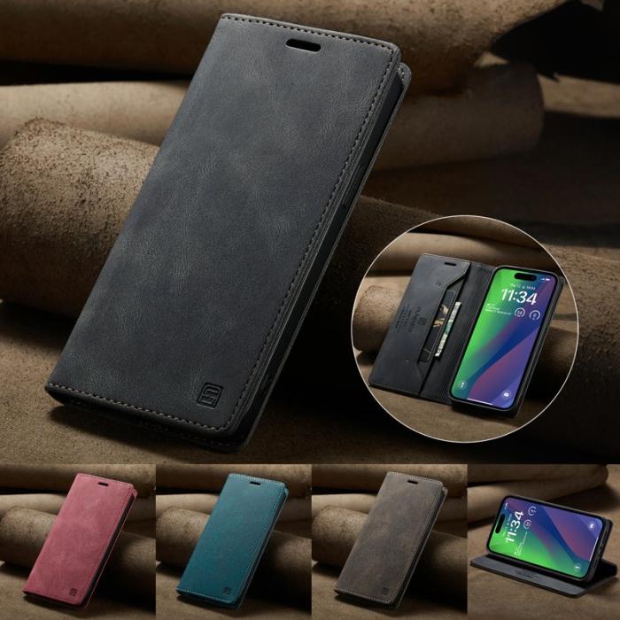 AUTSPACE - AUTSPACE iPhone 15 Wallet Fodral Äkta läder - Svart