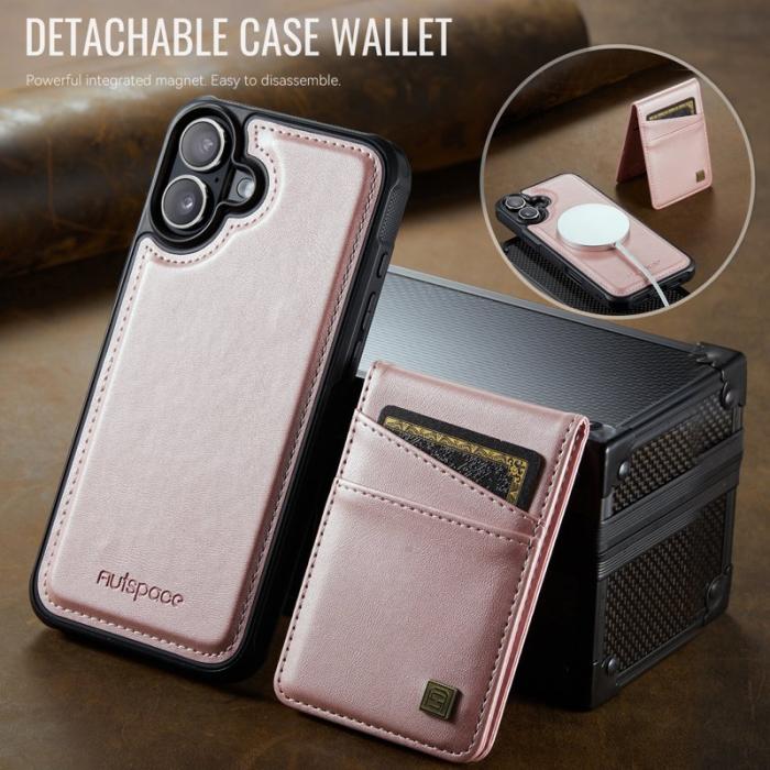 AUTSPACE - AUTSPACE iPhone 16 Fodral Äkta läder - Rose Gold