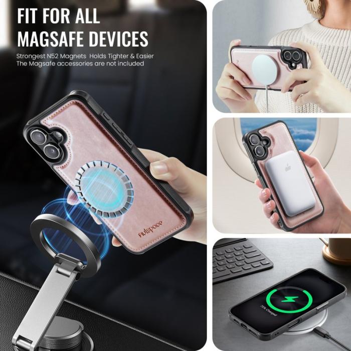 AUTSPACE - AUTSPACE iPhone 16 Fodral Äkta läder - Rose Gold