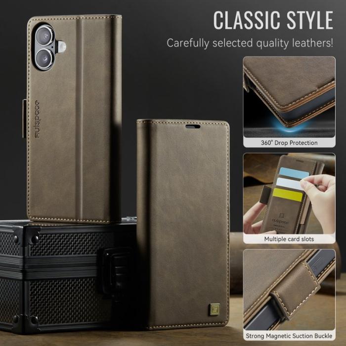 AUTSPACE - AUTSPACE iPhone 16 Fodral Retro Läder - Brun - RFID Blocking