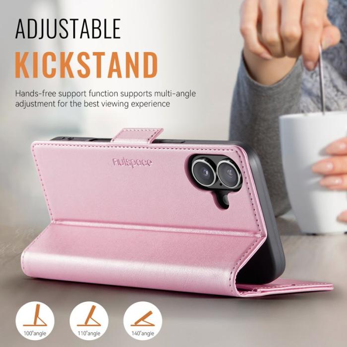 AUTSPACE - AUTSPACE iPhone 16 Fodral Retro Läder - Pink - RFID Blocking