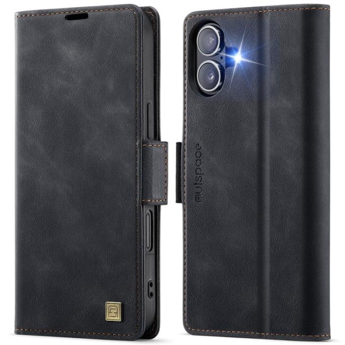 AUTSPACE - AUTSPACE iPhone 16 Fodral Retro Läder - RFID Blocking - Svart