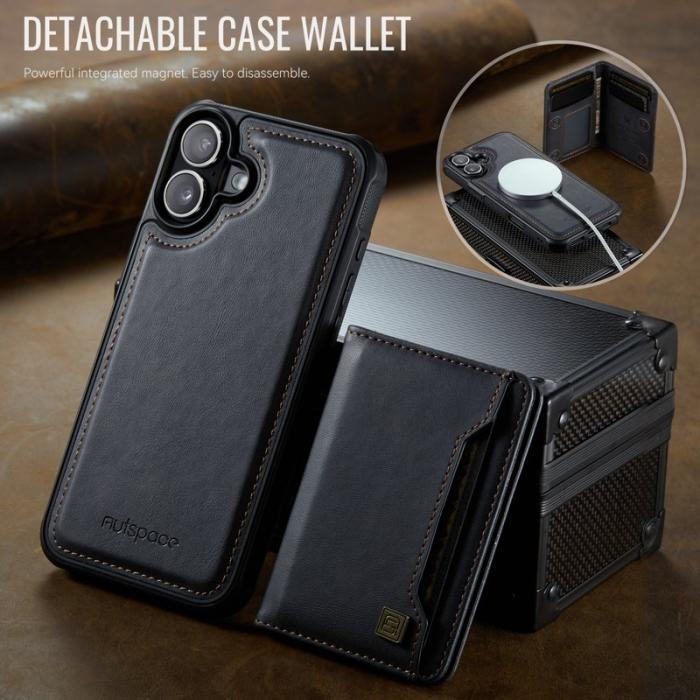 AUTSPACE - AUTSPACE iPhone 16 Fodral Vintage Läder - Magnetisk - Svart