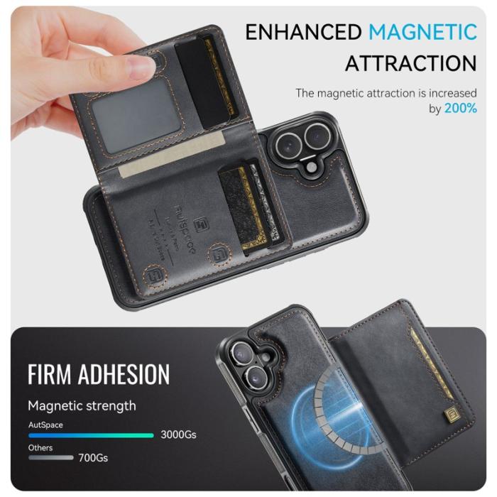 AUTSPACE - AUTSPACE iPhone 16 Fodral Vintage Läder - Magnetisk - Svart