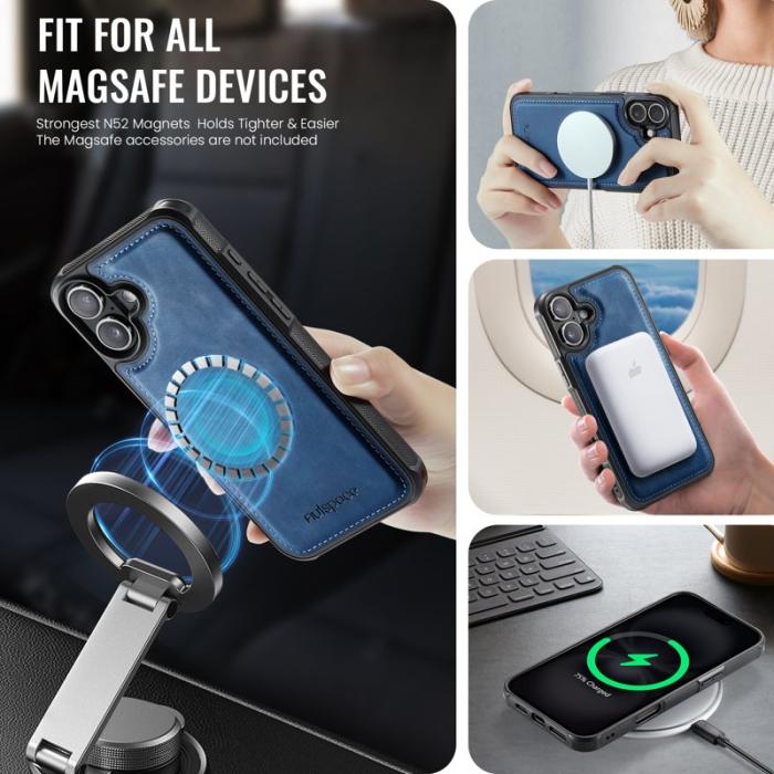 AUTSPACE - AUTSPACE iPhone 16 Plus Fodral Äkta läder - Blå