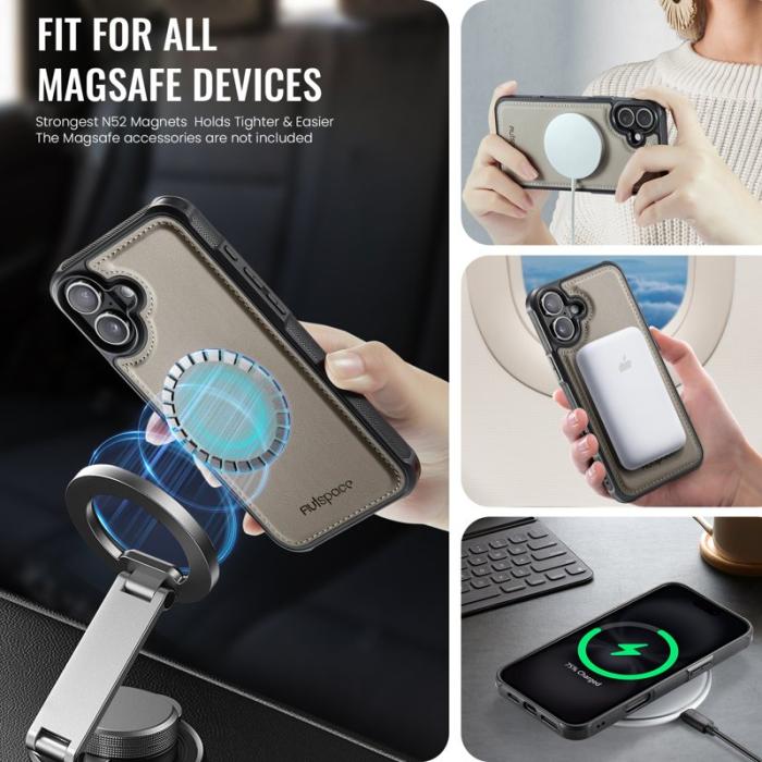 AUTSPACE - AUTSPACE iPhone 16 Plus Fodral Äkta läder - Grå