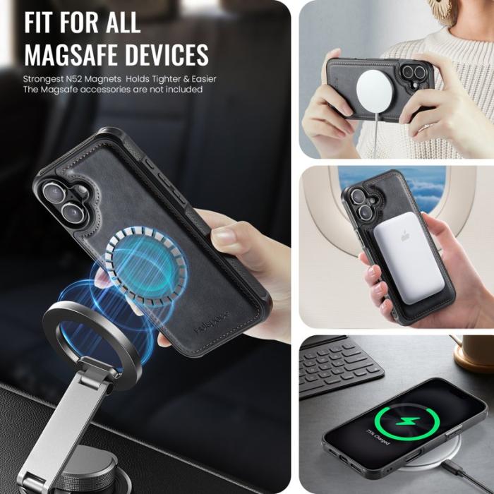 AUTSPACE - AUTSPACE iPhone 16 Plus Fodral Äkta läder - Svart