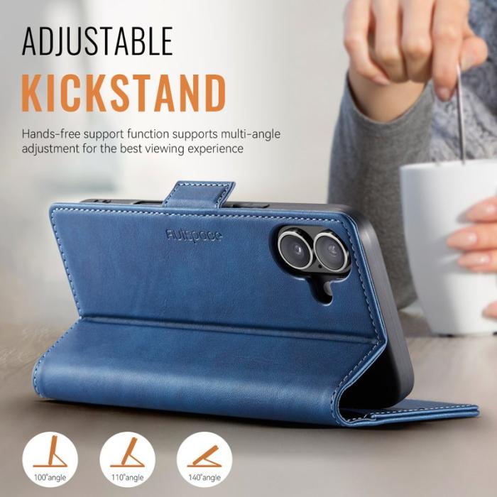 AUTSPACE - AUTSPACE iPhone 16 Plus Fodral Retro Läder - Blå