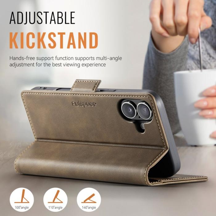 AUTSPACE - AUTSPACE iPhone 16 Plus Fodral Retro Läder - Brun - RFID Blocking