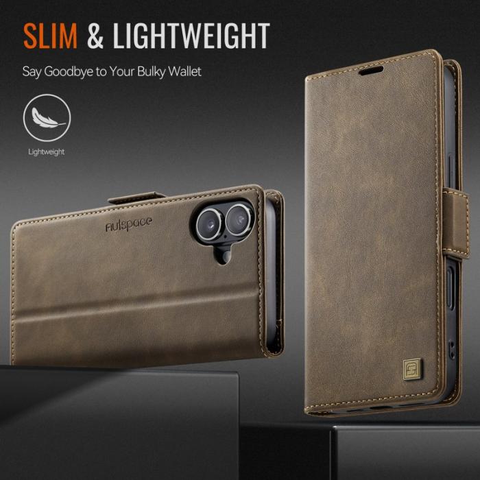 AUTSPACE - AUTSPACE iPhone 16 Plus Fodral Retro Läder - Brun - RFID Blocking