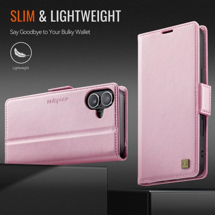 AUTSPACE - AUTSPACE iPhone 16 Plus Fodral Retro Läder - Pink