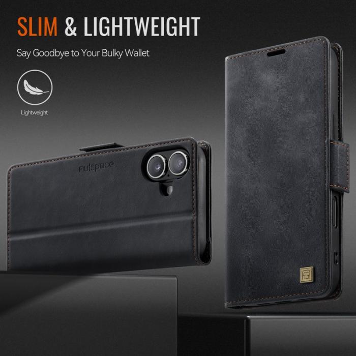 AUTSPACE - AUTSPACE iPhone 16 Plus Fodral Retro Läder - Svart