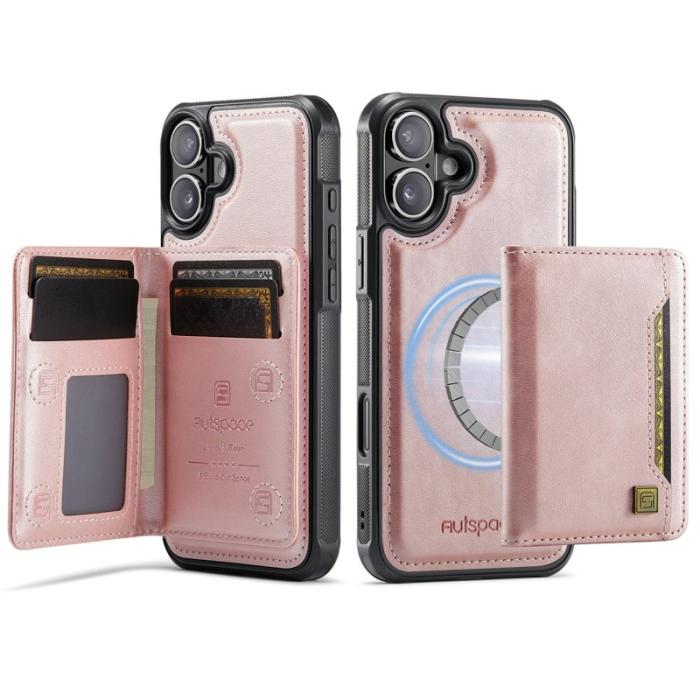 AUTSPACE - AUTSPACE iPhone 16 Plus Fodral Vintage Läder - Rose Gold