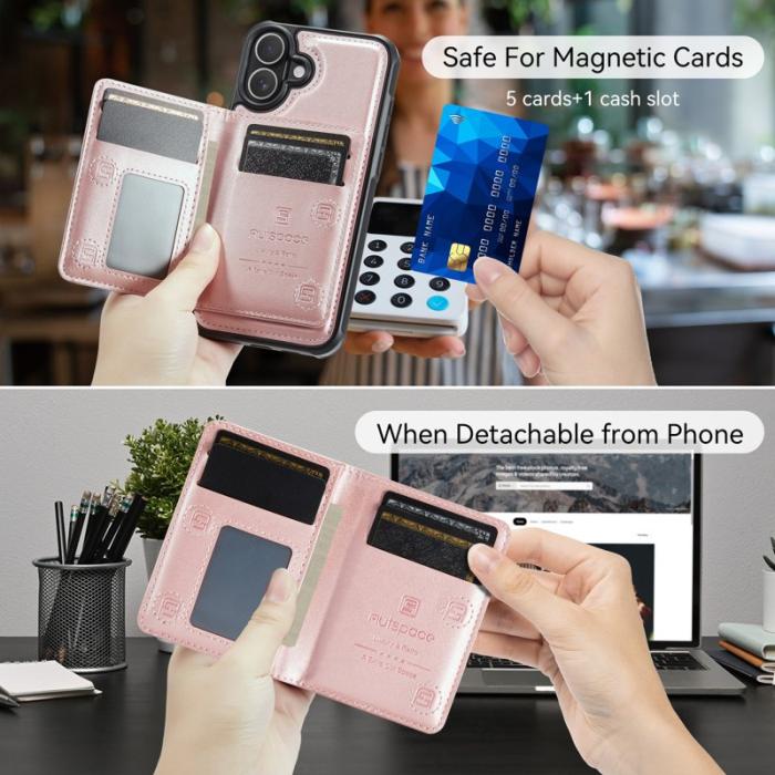 AUTSPACE - AUTSPACE iPhone 16 Plus Fodral Vintage Läder - Rose Gold