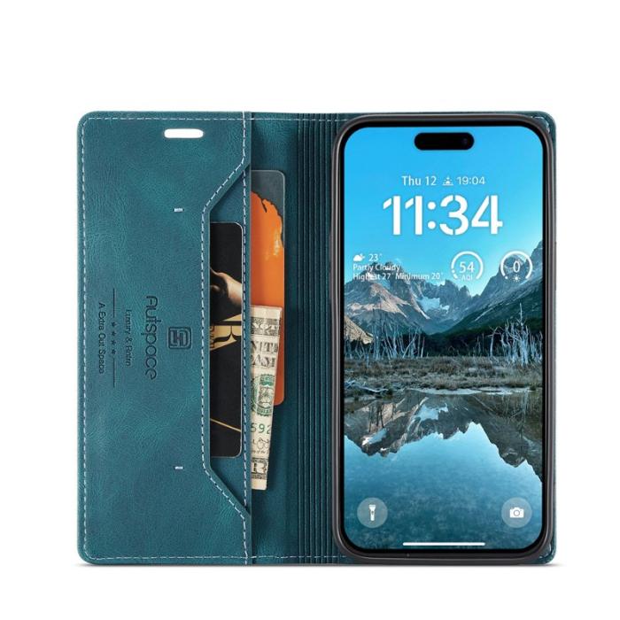 AUTSPACE - AUTSPACE iPhone 16 Plus Wallet Fodral Äkta läder - Blå