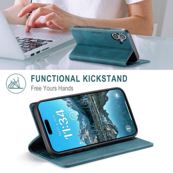 AUTSPACE - AUTSPACE iPhone 16 Plus Wallet Fodral Äkta läder - Blå