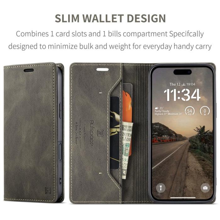 AUTSPACE - AUTSPACE iPhone 16 Plus Wallet Fodral Äkta läder - Kaffe