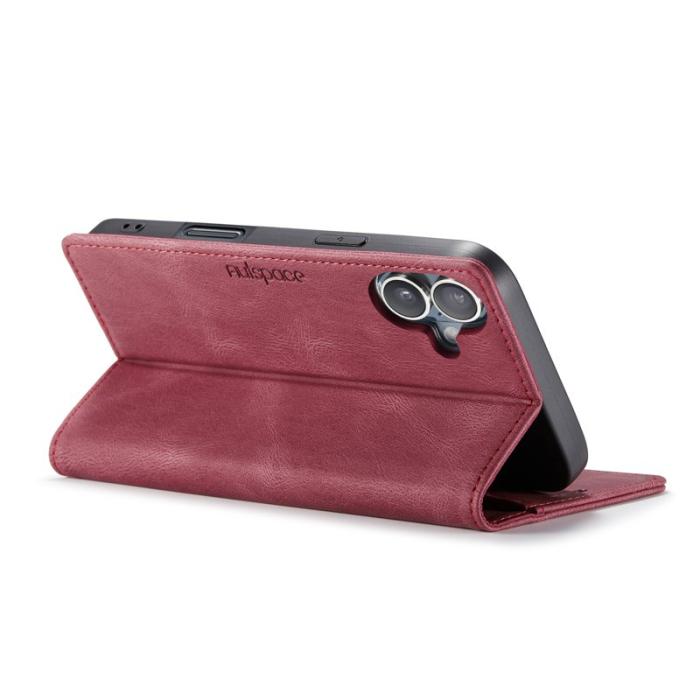 AUTSPACE - AUTSPACE iPhone 16 Plus Wallet Fodral Äkta läder - Röd