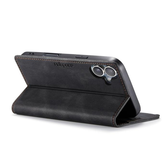 AUTSPACE - AUTSPACE iPhone 16 Plus Wallet Fodral Äkta läder - Svart