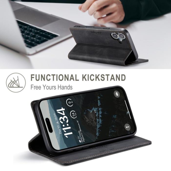 AUTSPACE - AUTSPACE iPhone 16 Plus Wallet Fodral Äkta läder - Svart