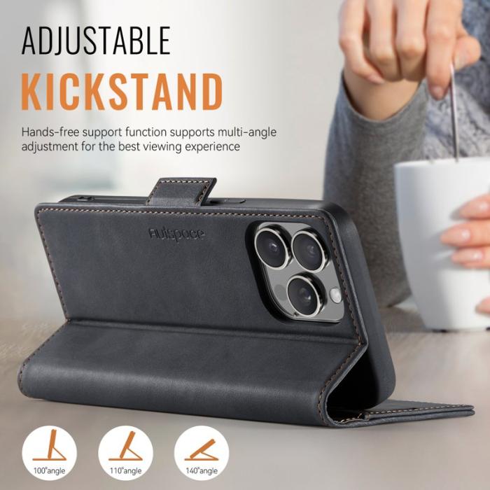 AUTSPACE - AUTSPACE iPhone 16 Pro Fodral Retro Läder - Svart