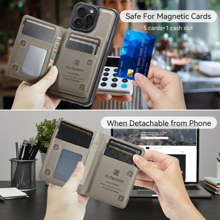 AUTSPACE - AUTSPACE iPhone 16 Pro Max Fodral Äkta läder - Grå