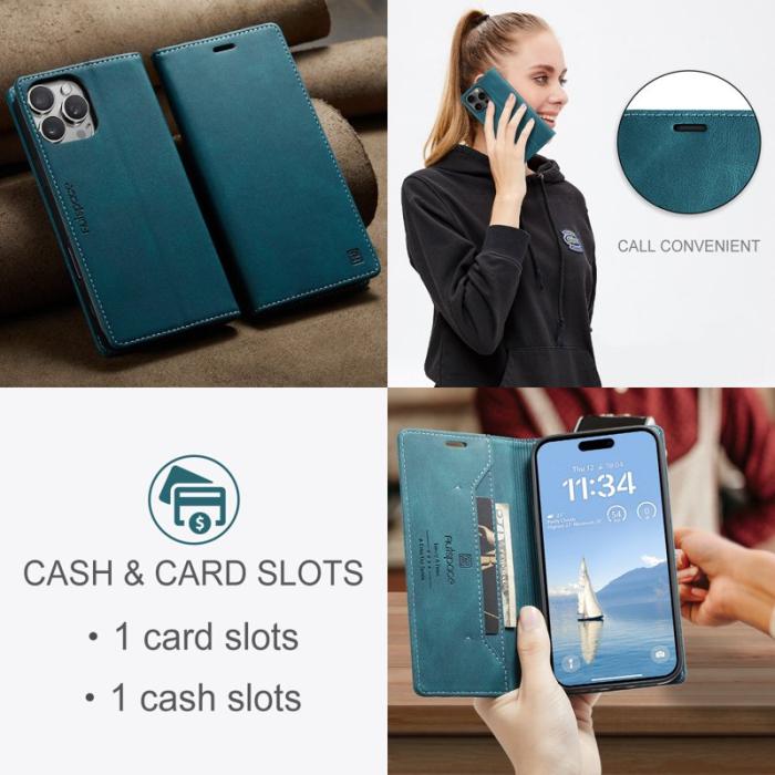 AUTSPACE - AUTSPACE iPhone 16 Pro Max Wallet Fodral Äkta läder - Blå