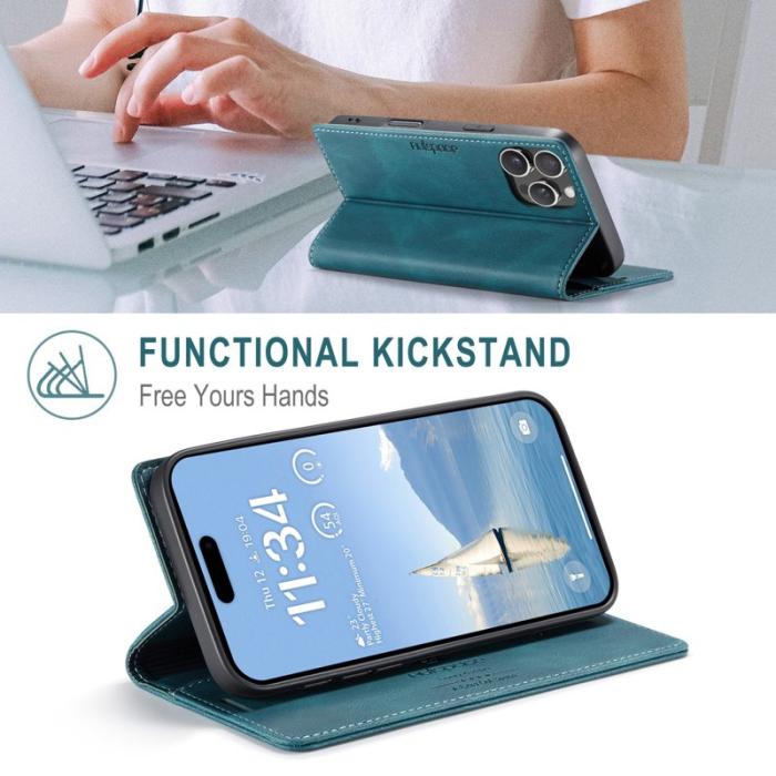 AUTSPACE - AUTSPACE iPhone 16 Pro Max Wallet Fodral Äkta läder - Blå