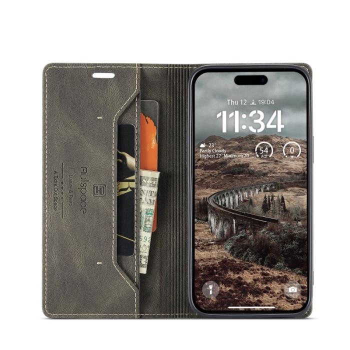 AUTSPACE - AUTSPACE iPhone 16 Pro Max Wallet Fodral Äkta läder - Kaffe