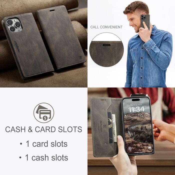 AUTSPACE - AUTSPACE iPhone 16 Pro Max Wallet Fodral Äkta läder - Kaffe