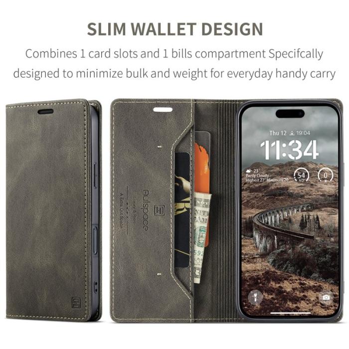 AUTSPACE - AUTSPACE iPhone 16 Pro Max Wallet Fodral Äkta läder - Kaffe