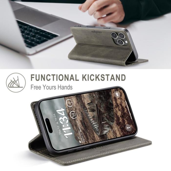 AUTSPACE - AUTSPACE iPhone 16 Pro Max Wallet Fodral Äkta läder - Kaffe