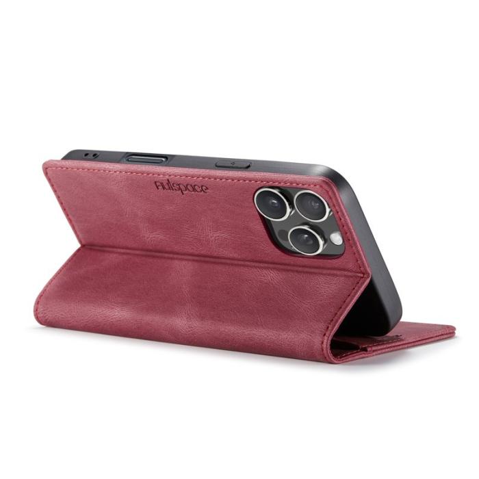 AUTSPACE - AUTSPACE iPhone 16 Pro Max Wallet Fodral Äkta läder - Röd