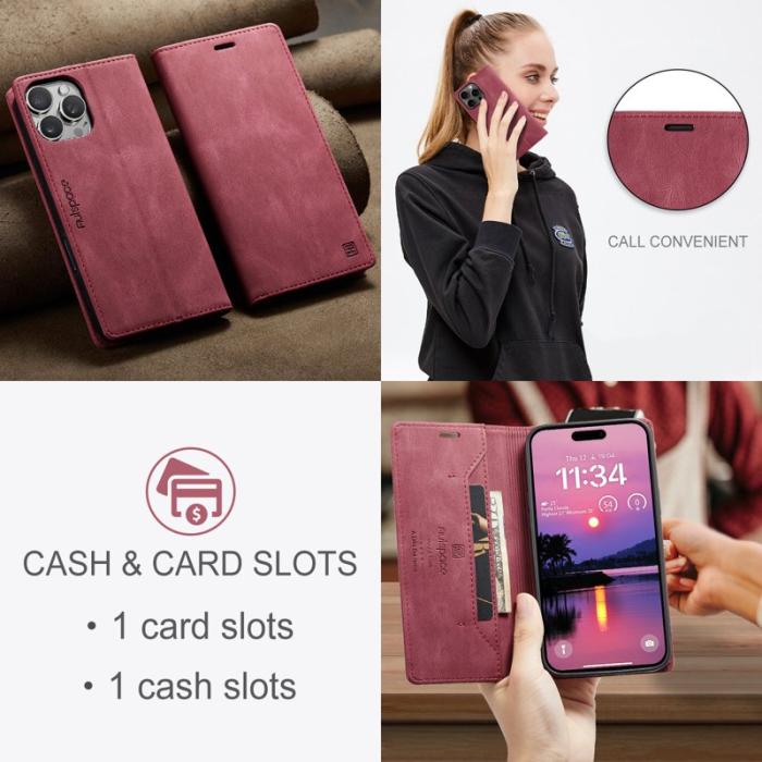 AUTSPACE - AUTSPACE iPhone 16 Pro Max Wallet Fodral Äkta läder - Röd